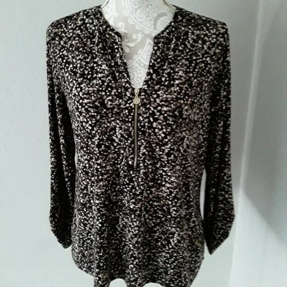 Anne Klein lovely colorful gold zipper neckline top size L - Picture 3 of 11